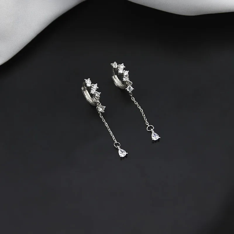 925 Silver Flash Drill Water Drop Ear Button Earring for Women
