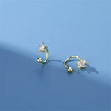 925 Silver Zircon Star Stud Earrings Spiral Bead Piercing Jewelry