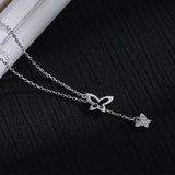 925 Silver Diamond Butterfly Tassel Necklace Hollow Clavicle Chain