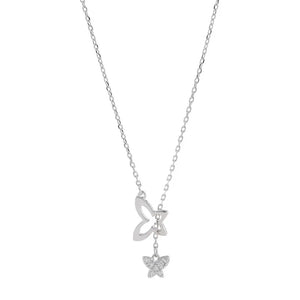 925 Silver Diamond Butterfly Tassel Necklace Hollow Clavicle Chain