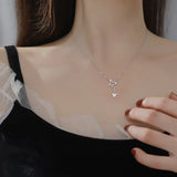 925 Silver Diamond Butterfly Tassel Necklace Hollow Clavicle Chain
