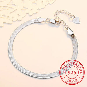 925 Silver Flat Snake Link Chain Bracelet Lobster Clasp Adjustable S-B166