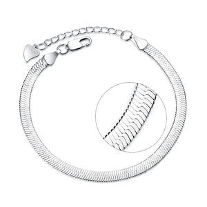 925 Silver Flat Snake Link Chain Bracelet Lobster Clasp Adjustable S-B166