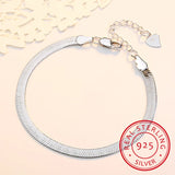 925 Silver Flat Snake Link Chain Bracelet Lobster Clasp Adjustable S-B166