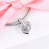 925 Silver Floating Heart Locket Charm Crystal CZ DIY Bracelet Necklace