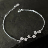 925 Silver Flower Bracelet Women Charm Link Chain Bangle Birthday Gift