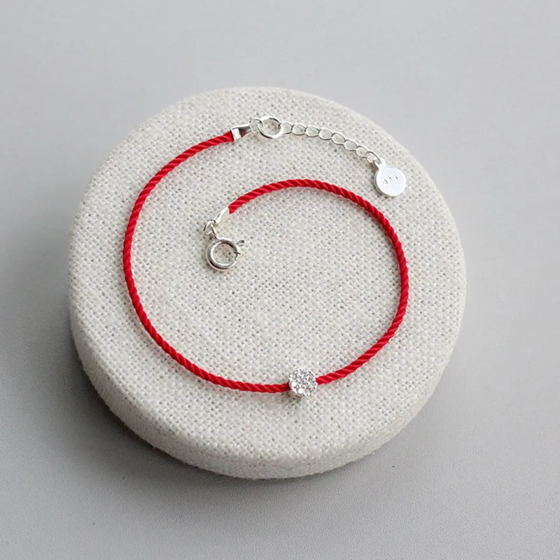 925 Silver Red Line Rope Charm Bracelet for Women