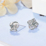 925 Silver Flower Clover Stud Earrings CZ Stone Wedding Women's Fine Jewelry