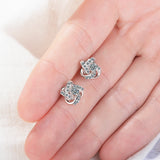 925 Silver Flower Clover Stud Earrings CZ Stone Wedding Women's Fine Jewelry
