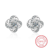 925 Silver Flower Clover Stud Earrings CZ Stone Wedding Women's Fine Jewelry