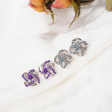 925 Silver Flower Clover Stud Earrings CZ Stone Wedding Women's Fine Jewelry
