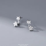 925 Silver Flower Earring Sleeper Hoop Huggies Women's Jewelry