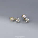 925 Silver Flower Earring Sleeper Hoop Huggies Women's Jewelry