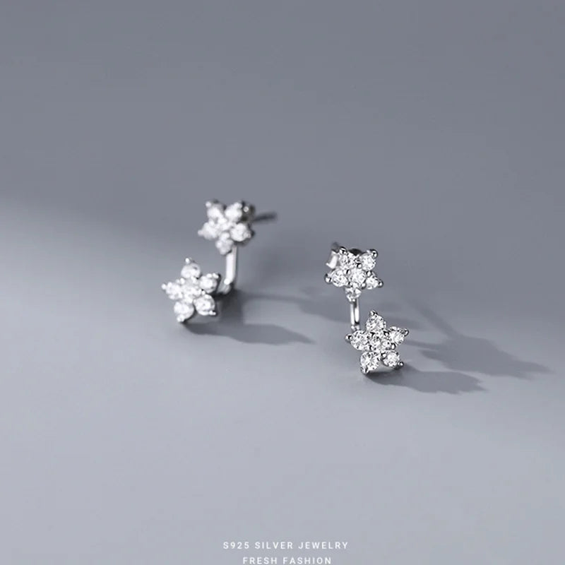 925 Silver Flower Earring Sleeper Hoop Huggies Women's Jewelry