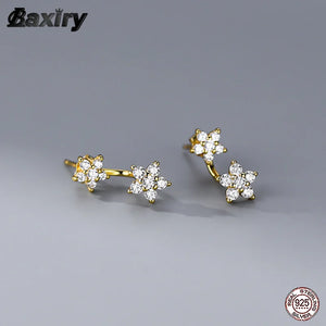 925 Silver Flower Earring Sleeper Hoop Huggies Women's Jewelry