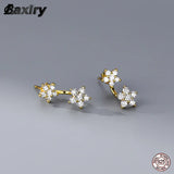 925 Silver Flower Earring Sleeper Hoop Huggies Women's Jewelry
