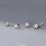 925 Silver Flower Earring Sleeper Hoop Huggies Women's Jewelry