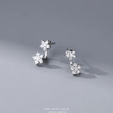 925 Silver Flower Earring Sleeper Hoop Huggies Women's Jewelry