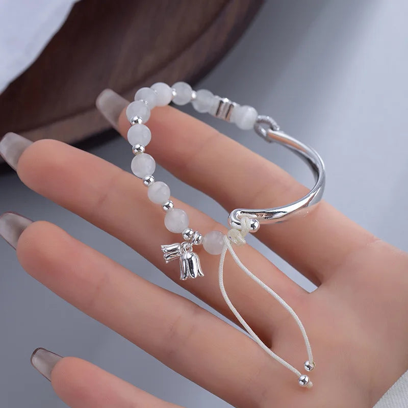 925 Silver Flower Bracelet Bangle Vintage Style Girl Gift