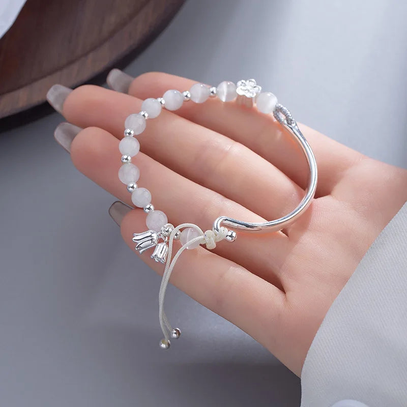 925 Silver Flower Bracelet Bangle Vintage Style Girl Gift