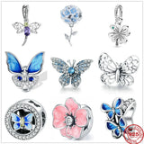 925 Silver Flower Heart Butterfly Charm Bead for Bracelet DIY Jewelry