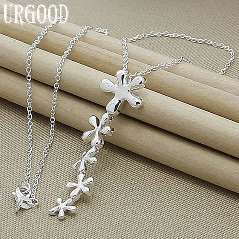 925 Silver Flower Pendant Necklace 16-30 Inch Chain