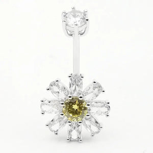 925 Silver Flower Navel Belly Ring Barbell Piercing Jewelry