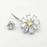 925 Silver Flower Navel Belly Ring Barbell Piercing Jewelry