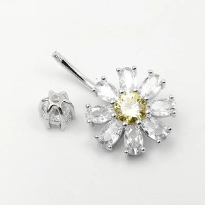 925 Silver Flower Navel Belly Ring Barbell Piercing Jewelry