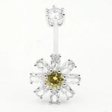 925 Silver Flower Navel Belly Ring Barbell Piercing Jewelry