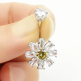 925 Silver Flower Navel Belly Ring Barbell Piercing Jewelry