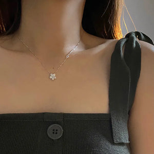 925 Silver Flower Necklace Flash Diamond Plum Chain