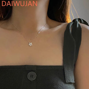 925 Silver Flower Necklace Flash Diamond Plum Chain