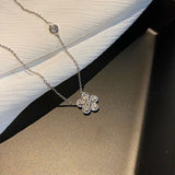 925 Silver Flower Necklace Flash Diamond Plum Chain