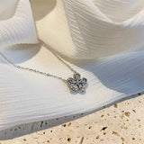 925 Silver Flower Necklace Flash Diamond Plum Chain