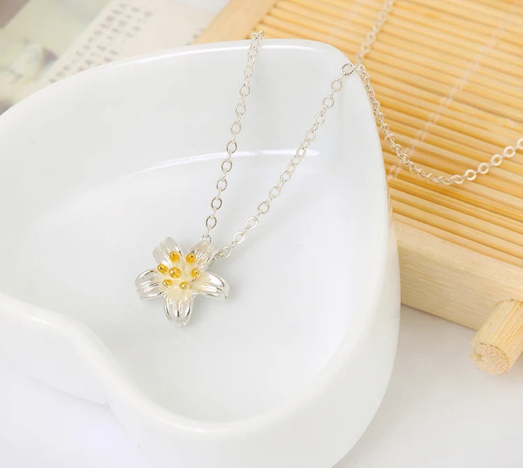925 Sterling Silver Flower Necklaces & Pendants For Women Lady Gift
