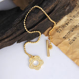 925 Silver Flower Clasp Bead Chain Lariat Bracelet