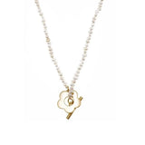 925 Silver Flower OT Clasp Lariat Necklace Freshwater Pearl Bead