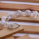 925 Silver Flower Open Bangles Women Bracelets Jewelry Gift Female