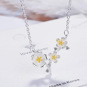 925 Silver Flower Pendant Necklace Women Chain Fine Jewelry