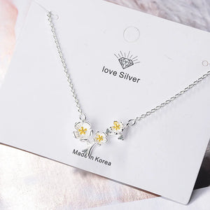 925 Silver Flower Pendant Necklace Women Chain Fine Jewelry