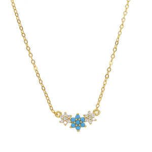 925 Silver Flower Pendant Necklace with Cz Turqoises Stone