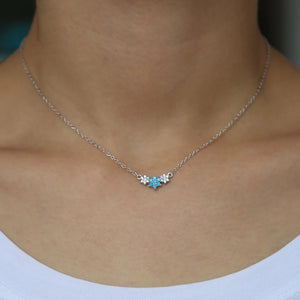 925 Silver Flower Pendant Necklace with Cz Turqoises Stone