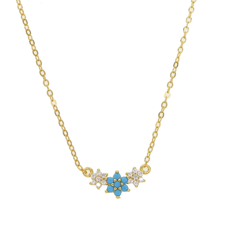 925 Silver Flower Pendant Necklace with Cz Turqoises Stone