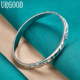 925 Silver Flower Rose Bangle Party Engagement Wedding Jewelry Gift