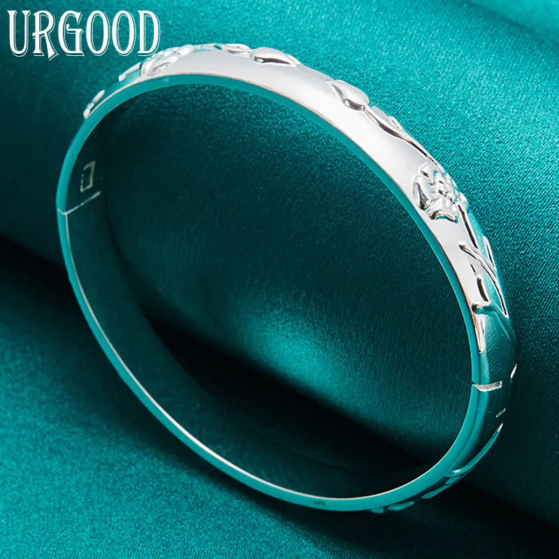 925 Silver Flower Rose Bangle Party Engagement Wedding Jewelry Gift