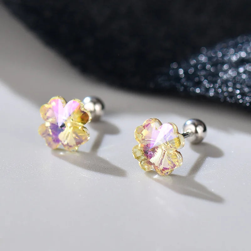 925 Silver Flower Stud Earrings Girls Party Jewelry