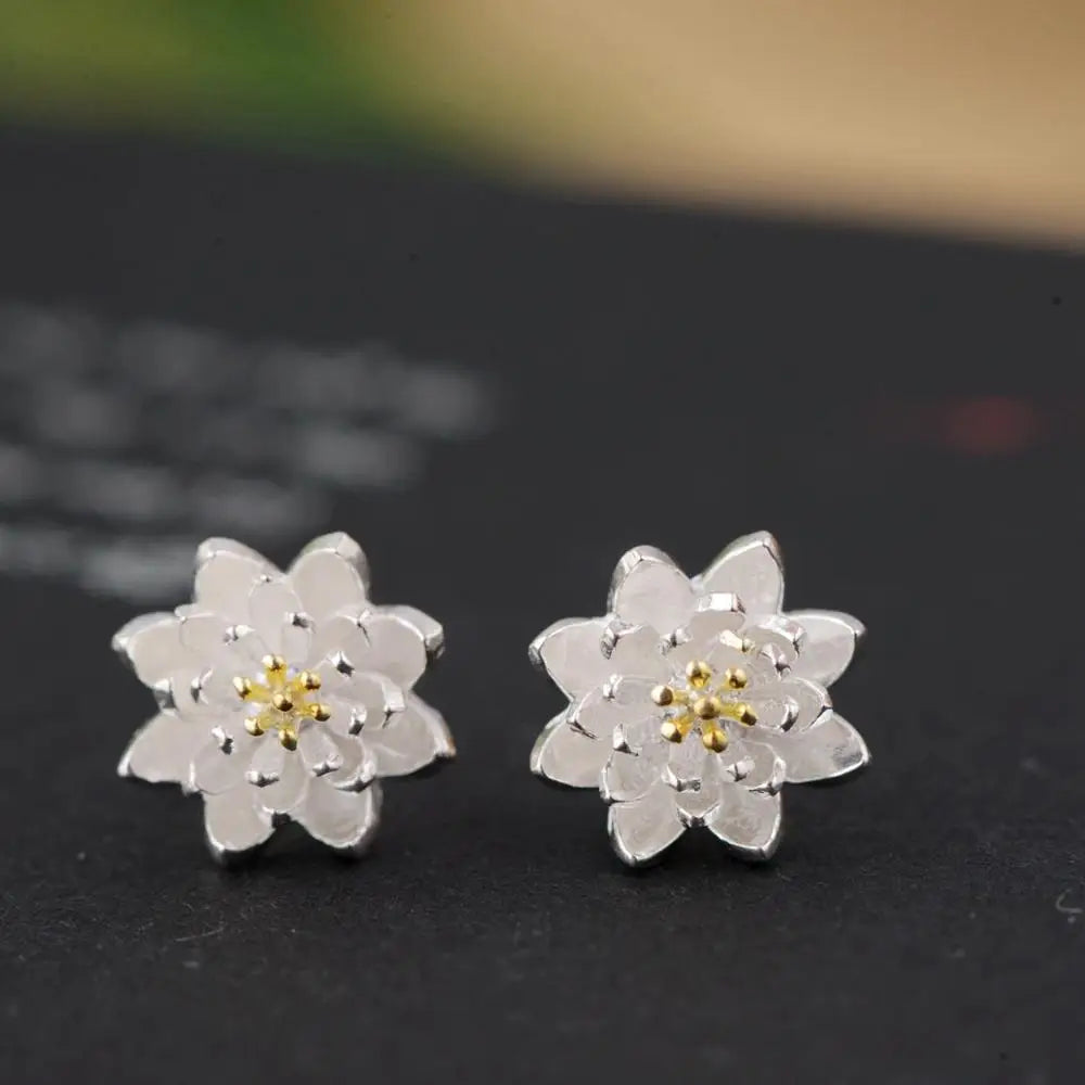 925 Silver Flower Stud Earrings Vintage Wedding Jewelry for Girls