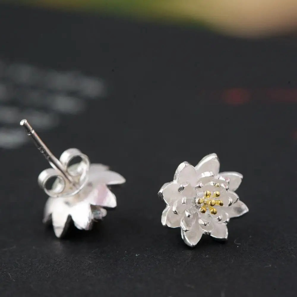 925 Silver Flower Stud Earrings Vintage Wedding Jewelry for Girls