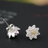 925 Silver Flower Stud Earrings Vintage Wedding Jewelry for Girls